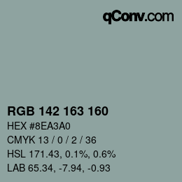 Color code: RGB 142 163 160 | qconv.com
