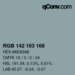 カラーコード: RGB 142 163 168 | qconv.com