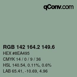 カラーコード: RGB 142 164.2 149.6 | qconv.com