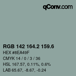 カラーコード: RGB 142 164.2 159.6 | qconv.com