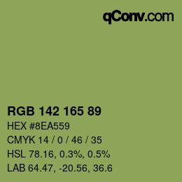 Color code: RGB 142 165 89 | qconv.com