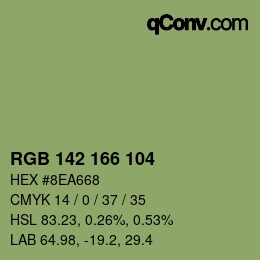 Color code: RGB 142 166 104 | qconv.com