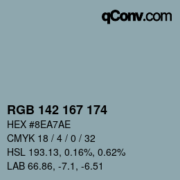 カラーコード: RGB 142 167 174 | qconv.com