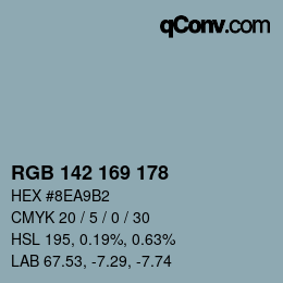 カラーコード: RGB 142 169 178 | qconv.com