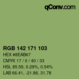 Color code: RGB 142 171 103 | qconv.com