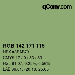 Color code: RGB 142 171 115 | qconv.com