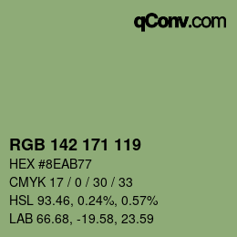 Color code: RGB 142 171 119 | qconv.com