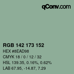 Color code: RGB 142 173 152 | qconv.com