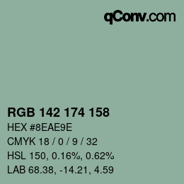 Color code: RGB 142 174 158 | qconv.com