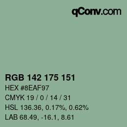 Color code: RGB 142 175 151 | qconv.com