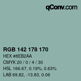 Color code: RGB 142 178 170 | qconv.com