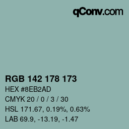 Color code: RGB 142 178 173 | qconv.com