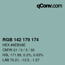 Color code: RGB 142 179 174 | qconv.com