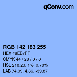 Color code: RGB 142 183 255 | qconv.com