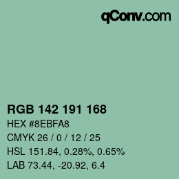カラーコード: RGB 142 191 168 | qconv.com