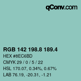 カラーコード: RGB 142 198.8 189.4 | qconv.com