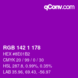 颜色代码: RGB 142 1 178 | qconv.com