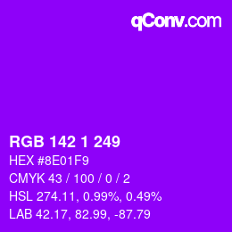 カラーコード: RGB 142 1 249 | qconv.com