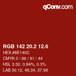 カラーコード: RGB 142 20.2 12.6 | qconv.com