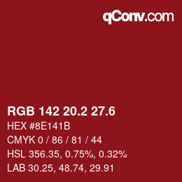 カラーコード: RGB 142 20.2 27.6 | qconv.com