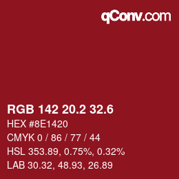 カラーコード: RGB 142 20.2 32.6 | qconv.com