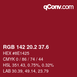 カラーコード: RGB 142 20.2 37.6 | qconv.com
