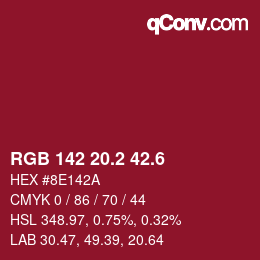 カラーコード: RGB 142 20.2 42.6 | qconv.com