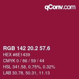 カラーコード: RGB 142 20.2 57.6 | qconv.com
