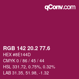 カラーコード: RGB 142 20.2 77.6 | qconv.com