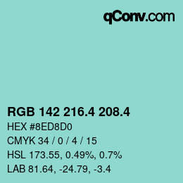 カラーコード: RGB 142 216.4 208.4 | qconv.com