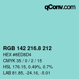 カラーコード: RGB 142 216.8 212 | qconv.com