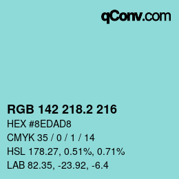 カラーコード: RGB 142 218.2 216 | qconv.com