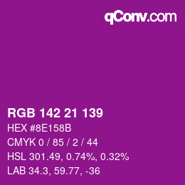 颜色代码: RGB 142 21 139 | qconv.com