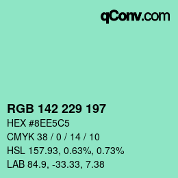 Color code: RGB 142 229 197 | qconv.com