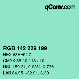 Color code: RGB 142 229 199 | qconv.com
