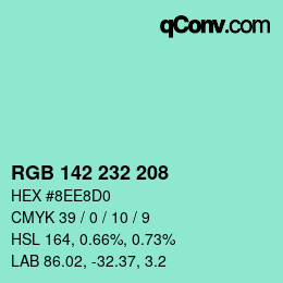 カラーコード: RGB 142 232 208 | qconv.com