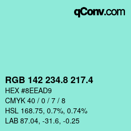 カラーコード: RGB 142 234.8 217.4 | qconv.com