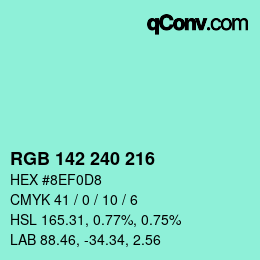 Color code: RGB 142 240 216 | qconv.com