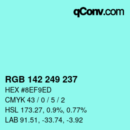 カラーコード: RGB 142 249 237 | qconv.com