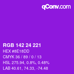 Farbcode: RGB 142 24 221 | qconv.com