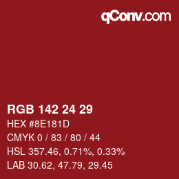 カラーコード: RGB 142 24 29 | qconv.com