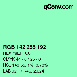 Color code: RGB 142 255 192 | qconv.com
