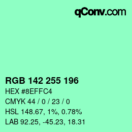 Color code: RGB 142 255 196 | qconv.com