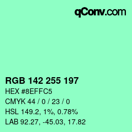 Color code: RGB 142 255 197 | qconv.com