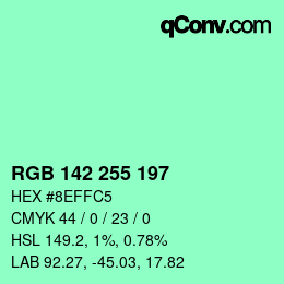 カラーコード: RGB 142 255 197 | qconv.com
