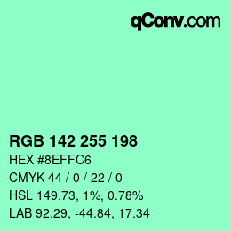 Color code: RGB 142 255 198 | qconv.com