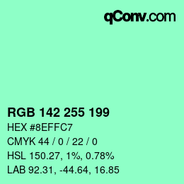 Color code: RGB 142 255 199 | qconv.com