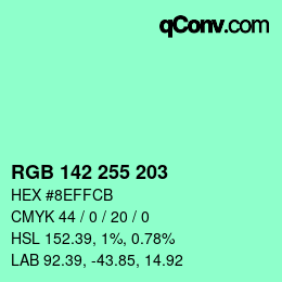 Color code: RGB 142 255 203 | qconv.com