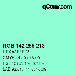 Color code: RGB 142 255 213 | qconv.com