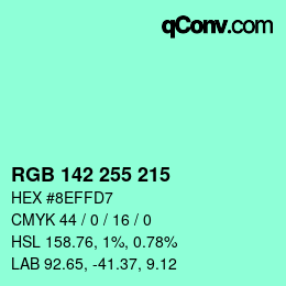 Color code: RGB 142 255 215 | qconv.com